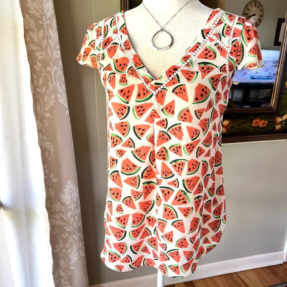 Maeve Tops - Maeve Watermelon Short Sleeve Blouse